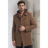 Dewberry Erkek Palto Camel %70 Yün %30 Polyester Orta Kalınlık Uzun Kol Düz PLT9335 - 3XL