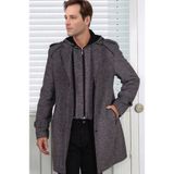 Dewberry Erkek Palto Desenli Gri %70 Yün %30 Polyester Orta Kalınlık Uzun Kol - 3XL