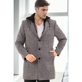 Dewberry Erkek Palto Desenli Gri %70 Yün %30 Polyester Orta Kalınlık Uzun Kol PLT9376 - M