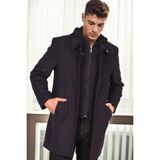 Dewberry Erkek Palto Desenli Lacivert %70 Yün %30 Polyester Orta Kalınlık Özellikli XL