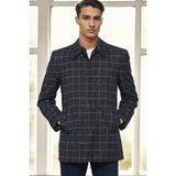 Dewberry Erkek Palto Desenli Lacivert %70 Yün %30 Polyester Orta Kalınlık Uzun Kol - 4XL