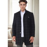 Dewberry Erkek Palto Desenli Lacivert %70 Yün %30 Polyester Orta Kalınlık Uzun Kol - M