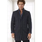 Dewberry Erkek Palto Desenli Lacivert %70 Yün %30 Polyester Orta Kalınlık Uzun Kol PLT9370 - 3XL