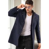 Dewberry Erkek Palto Desenli Lacivert %70 Yün %30 Polyester Orta Kalınlık Uzun Kol - XL