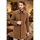 Dewberry Erkek Palto-Düz Camel %70 Yün 30 Polyester Orta Kalınlık Midi Uzun Kol - 2XL