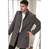 Dewberry Erkek Palto Düz Gri %70 Yün %30 Polyester Orta Kalınlık Uzun Kol XL