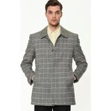 Dewberry Erkek Palto Düz Gri Çizgili Desenli Uzun Kol %70 Yün %30 Polyester