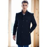 Dewberry Erkek Palto Düz Lacivert Uzun Kol %70 Yün %30 Polyester Midi Boy Astarlı - XL