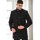 Dewberry Erkek Palto Düz Siyah %70 Yün %30 Polyester Orta Kalınlık Uzun Kol XL