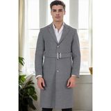 Dewberry Erkek Palto Gri-2 %70 Yün %30 Polyester Orta Kalınlık Uzun Kol Midi Model