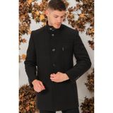 Dewberry Erkek Palto Koyu Düz Siyah Orta Kalınlık %70 Yün-30 Polyester Uzun Kol 2XL - Koyu Siyah