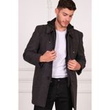 Dewberry Erkek Palto Midi Uzun Kol %70 Yün %30 Polyester Siyah-Antrasit Renkli - Siyah - Antrasit - 3XL