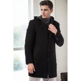 Dewberry Erkek Palto Siyah-2 %70 Yün %30 Polyester Orta Kalınlık Uzun Kol Düz Desenli PLT8376 - 3XL