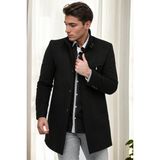 Dewberry Erkek Palto Siyah-2 Uzun Kol Orta Kalınlık %70 Yün %30 Polyester Düz Desenli - 3XL