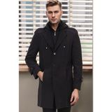 Dewberry Erkek Palto Uzun Kol %70 Yün %30 Polyester Astarlı Siyah-Lacivert Düz Desenli PLT9334 - XL