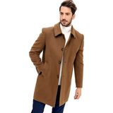 Dewberry Erkek Palto Uzun Kol Camel Renk Yün Polyester Malzemeden Düz Desenli - XL