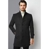 Dewberry Erkek Palto Uzun Kol Koyu Gri Yün Polyester Malzeme ile Şık Midi Tasarım - 3XL