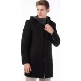 Dewberry Erkek Palto Uzun Kol Siyah Yün Polyester Düz Desenli XL Beden