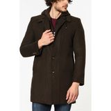 Dewberry Erkek Palto Uzun Kol Yün Polyester Malzemeden Kahverengi Düz Desenli XL Beden Plt8339