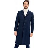 Dewberry Erkek Palto Uzun Kol Yün Polyester Malzemeden Lacivert Düz Desenli XL Beden