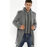 Dewberry Erkek Palto Uzun Kollu Çizgili Tasarım %70 Yün 30 Polyester Midi Boy - Gri - 3XL