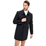 Dewberry Erkek Palto Yün ve Polyester Karışımı Midi Uzun Kol Düz Siyah