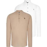 Dewberry G783 Erkek Gömlek 2'li Set Beyaz / Bej Pamuklu Hakim Yaka Günlük ve Ofis - 3XL - Beyaz - Bej