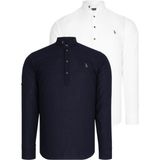 Dewberry G783 Erkek Gömlek 2'li Set Beyaz / Lacivert Pamuklu Hakim Yaka Günlük ve Ofis - 3XL - Beyaz-Lacivert