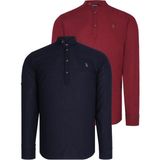 Dewberry G783 Erkek Gömlek 2'li Set Bordo / Lacivert Pamuklu Hakim Yaka Günlük ve Ofis - 3XL - Bordo-Lacivert