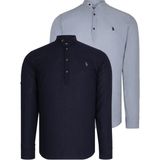 Dewberry G783 Erkek Gömlek 2'li Set Lacivert / Gri Pamuklu Hakim Yaka Günlük ve Ofis - 2XL - Lacıvert - Gri