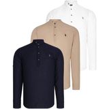 Dewberry G783 Erkek Gömlek 3'li Set Lacivert / Beyaz / Bej Pamuklu Hakim Yaka Günlük ve Ofis - 3XL - Lacivert - Beyaz - Bej