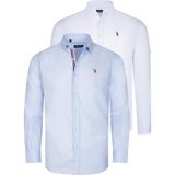 Dewberry Ikili Set G674 Dewberry Erkek Gömlek Beyaz Açık Mavi - 2XL - Beyaz - Açık Mavi