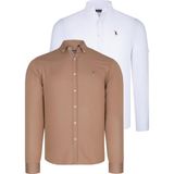 Dewberry Ikili Set G674 Dewberry Erkek Gömlek-Beyaz-Camel - 2XL - Beyaz - Camel