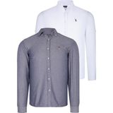 Dewberry Ikili Set G674 Dewberry Erkek Gömlek-Beyaz-Kot Mavisi - Denim