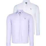 Dewberry Ikili Set G674 Dewberry Erkek Gömlek-Beyaz-Lila - XL - Beyaz - Lila