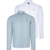 Dewberry Ikili Set G674 Dewberry Erkek Gömlek Beyaz Su Yeşili - XL - Beyaz - Su Yeşili