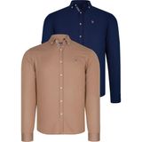 Dewberry Ikili Set G674 Dewberry Erkek Gömlek Lacivert Camel - Lacivert - Camel
