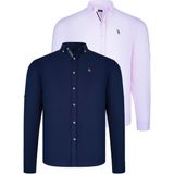 Dewberry Ikili Set G674 Dewberry Erkek Gömlek-Lacivert-Pembe