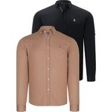 Dewberry Ikili Set G674 Dewberry Erkek Gömlek-Siyah-Camel - XL