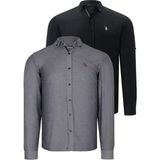 Dewberry Ikili Set G674 Dewberry Erkek Gömlek-Siyah-Füme - 3XL - Siyah - Füme