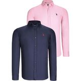 Dewberry İkili Set G725 Dewberry Erkek Gömlek-Lacivert-Pembe - Lacivert - Pembe