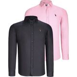 Dewberry Ikili Set G725 Dewberry Erkek Gömlek-Siyah-Pembe - 3XL - Siyah - Pembe