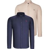 Dewberry İkili Set G725 Erkek Gömlek-Lacivert-Bej - 3XL - Lacivert - Bej