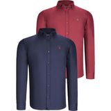 Dewberry İkili Set G725 Erkek Gömlek-Lacivert- Bordo - 3XL - Lacivert - Bordo