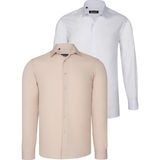 Dewberry Ikili Set G726 Dewberry Erkek Gömlek Beyaz Bej - Beyaz - Bej