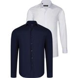 Dewberry Ikili Set G726 Dewberry Erkek Gömlek-Beyaz-Lacivert - 2XL