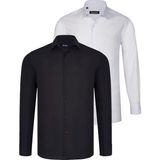 Dewberry Ikili Set G726 Dewberry Erkek Gömlek-Beyaz-Siyah - 2XL - Beyaz - Siyah