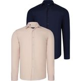 Dewberry Ikili Set G726 Dewberry Erkek Gömlek-Lacivert-Bej - 3XL - Lacivert - Bej