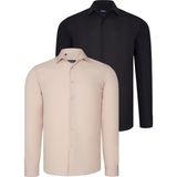 Dewberry Ikili Set G726 Dewberry Erkek Gömlek-Siyah-Bej - XL - Siyah - Bej