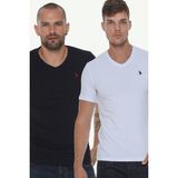 Dewberry İkili Set T8568 V Yaka Erkek T-Shirt-Beyaz - Lacivert - XL